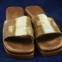 RANGONI WOMENS LT BLUE/BROWN SNAKESKIN SLIDE SANDALS 5