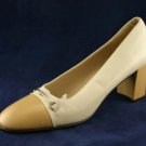 ADRIENNE VITTADINI BEIGE & TAN CAP TOE PUMPS 8 AA EUC