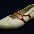 ALL DAY WOMENS WHITE & RED MARY JANE SHOES FLATS 41/10