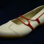 ALL DAY WOMENS WHITE & RED MARY JANE SHOES FLATS 41/10