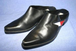 TOMMY HILFIGER BLACK LEATHER CLOG MULES SHOES 6 M