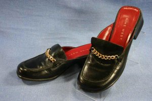 NINE WEST WOMENS BLACK LEATHER MULES LOAFERS 6 M EUC