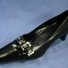 ANNE KLEIN AK2 BLACK LEATHER MID HEEL PUMPS 6.5 M EUC