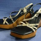 MIA HIGH WOOD WEDGE SOLE PLATFORM SANDALS 10 M NEW