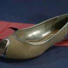 NINA WOMENS LINEN SILVER PEEP TOE FLATS 5.5 M NEW $89
