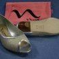 NINA WOMENS LINEN SILVER PEEP TOE FLATS 5.5 M NEW $89