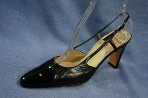 BOB ELLIS WOMENS BLACK LEATHER SLINGBACK PUMPS 8 M