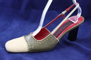 JACQUES LE CORRE PARIS GREEN & TAN SLINGBACK PUMPS 8 M
