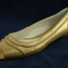 ENZO ANGIOLINI WOMENS GOLD LEATHER OPEN TOE FLATS 8.5 M
