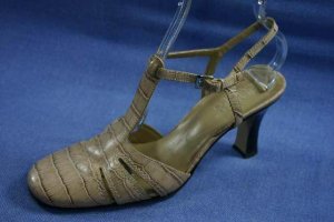 FRANCO SARTO TAN CROCO LEATHER ANKLE STRAP PUMPS 8.5 M