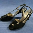 FERRAGAMO BLACK SATIN EVENING SLINGBACK PUMPS 7 AAA