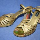 BCBG GOLD LEATHER ANKLE STRAP PLATFORM SANDALS 8 M NEW