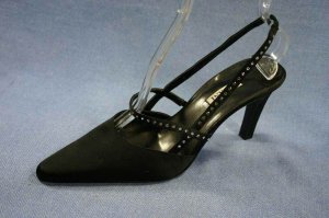 ALFANI BLACK SATIN & RHINESTONE SLINGBACK PUMPS 9 M NEW