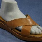 AEROSOLES CAMEL LEATHER WEDGE SLIDE SANDALS 9.5 M NEW