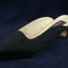 PHYLLIS POLAND ITALY NAVY FABRIC MID HEEL MULES 8 AA