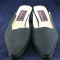 PHYLLIS POLAND ITALY NAVY FABRIC MID HEEL MULES 8 AA