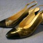 FERRAGAMO PEWTER/BLACK SLINGBACK PUMPS 7.5 AAA MINT