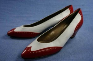 VINTAGE 80'S VAN ELI RED & WHITE LEATHER PUMPS 8 N NEW