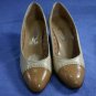 VINTAGE PAPPAGALLO BEIGE & TAN MID HEEL PUMP 7 N NEW