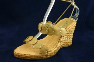 PATRIZIA PANCALDI TAN RATAN WEDGE PLATFORM SANDAL 8 NEW