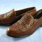 EDDIE BAUER ITALY BROWN WOVEN LEATHER LOAFERS 7 M