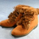 CLAUDINE SALAMANDER BROWN FUR CUFF ANKLE BOOTS 6 M MINT