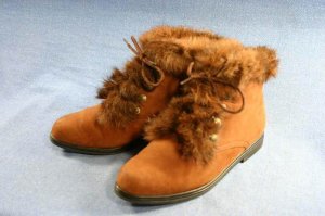 CLAUDINE SALAMANDER BROWN FUR CUFF ANKLE BOOTS 6 M MINT