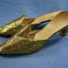 VINTAGE 1940'S GOLD TINSEL MULES SHOES ITALY 8 M NOS