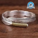 Tang Grass Pattern Feather Bracelet, Men's Trendy, Ancient Silver, Personalized,