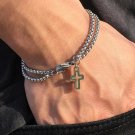 Men's Fashion Double Chain Cross Hollow Wrist Bracelets Lobster Claw Clasp Stainless Steel