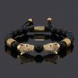 Luxury Black Stone Beads Man Bracelet Leopard Head Charms Women Bracelets