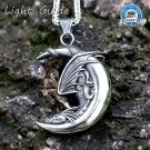 316L stainless-steel Viking Sleeping Dragon On The Moon Pendant Necklace