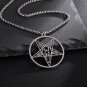 Stainless Steel Inverted Cross Sheep Head Symbol Devil Religious Pendant Necklace