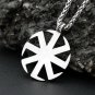 Vintage Stainless Steel Slavic Kolovrat Symbol Pendant Necklace Pagan Sun