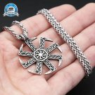 Vintage Stainless Steel Slavic Kolovrat Symbol Pendant Necklace Pagan Sun