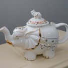 Vintage Bejeweled Ceramic Porcelain Elephant Teapot & Baby Elephant Lid   #tltm04