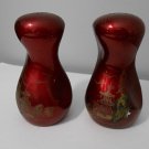 Vintag Ceramic Red Lacquer Japanese Pagoda Landscape Scene Salt & Pepper Shakers #tltm14