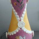 Anthropologie Vase 12" Handmade Floral Glass Lavender and Yellow White Medalions ttltt43