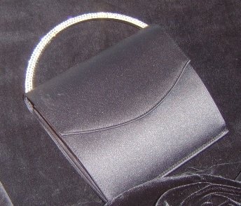 Black Matte Satin Evening Bag w/ Swarovski Pave Crystal Handle