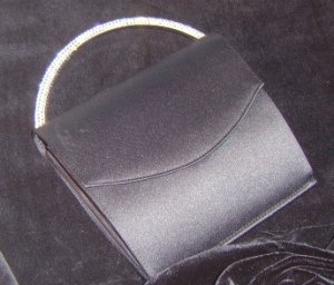 Black Matte Satin Evening Bag w/ Swarovski Pave Crystal Handle