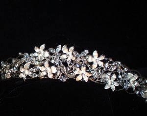 Sparkling Stephanotis Silver Flowers Tiara with Crystals
