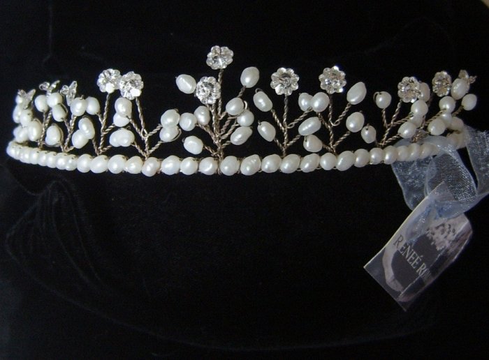 Renee Romano "Natalie" Tiara of Freshwater Pearls and Margarita Crystals