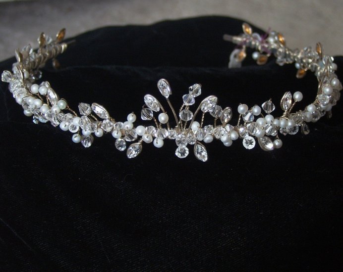 Florence Tiara by Renee Romano in Clear Crystal and Freshwater Pearls