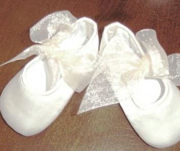 Simply Satin Crib Shoes w/ Organza Bows in White or Ivory
