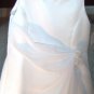 Sarah Louise White Matte Satin & Chiffon Special Occassion Dress w/ Assymetrical drape and beading.