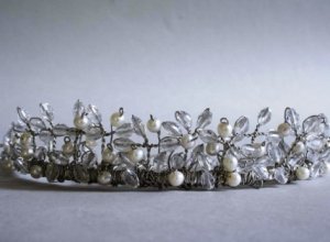 Navette  Freshwater Pearl & Clear Crystal Tiara by Winters and Rain in silver