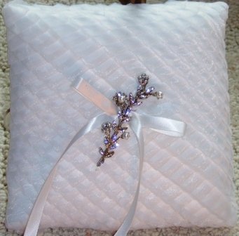 Regina Pleated White Organza Ringbearer Pillow with Vintage Rhodium Set Crystal & Pearl Decoration