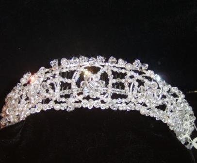 Celestine Clear Swarovski Crystal and Pearl Openwork Tiara on a Silver Frame