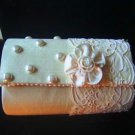 Ivory Silk & Alencon Lace Purse with Pearls and Flower Closure