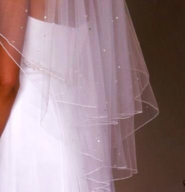 Diamond White 2 Tier Pencil Edge with Scattered Pearls, Rhinestones & Sequins